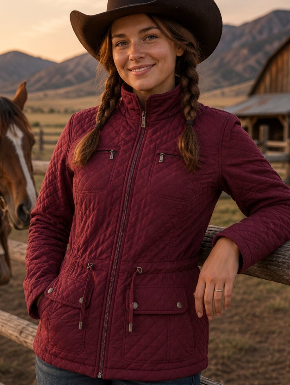 Gallery merlot wine Burgundy quilted  warm zip up Chore barn jacket. Sz S